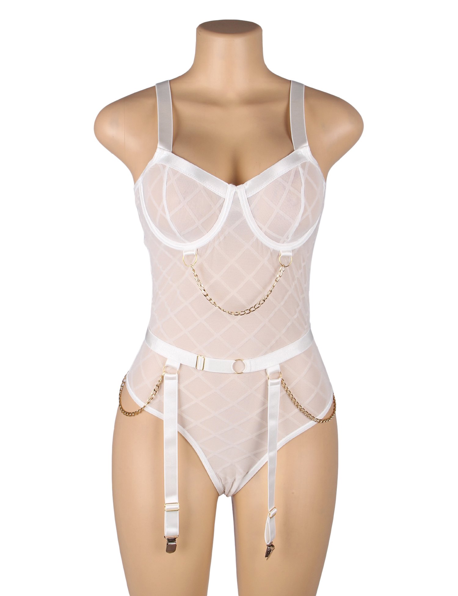 White Mesh Chain Bodysuit - Image 6