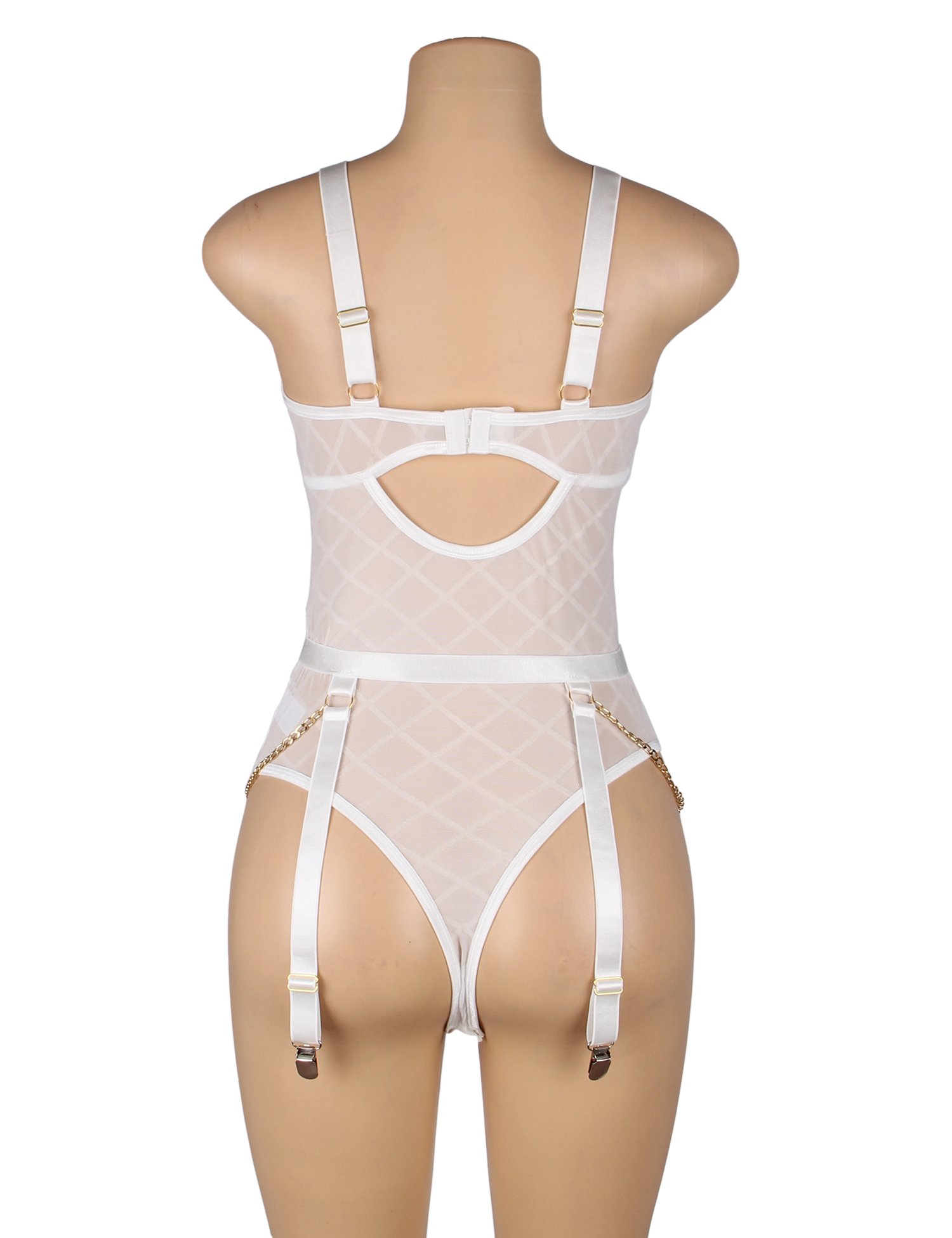 White Mesh Chain Bodysuit - Image 9