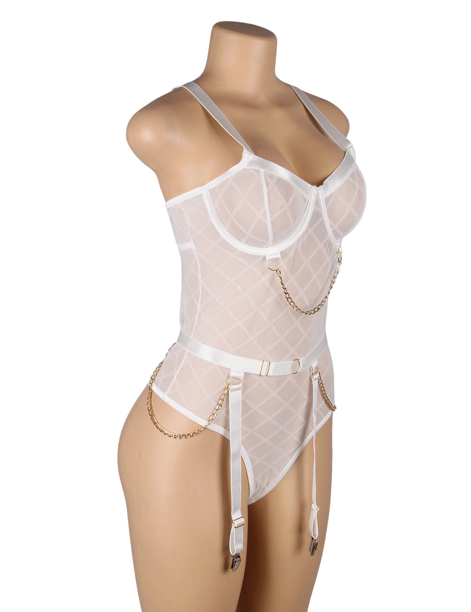 White Mesh Chain Bodysuit - Image 7