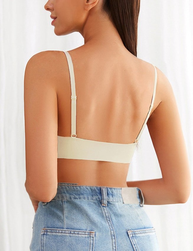 Beige Front Closure Removable Pads Women Seamless Bra - Image 4