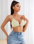 Beige Front Closure Removable Pads Women Seamless Bra