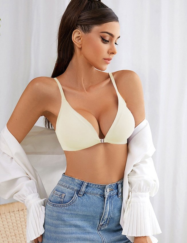 Beige Front Closure Removable Pads Women Seamless Bra - Image 3