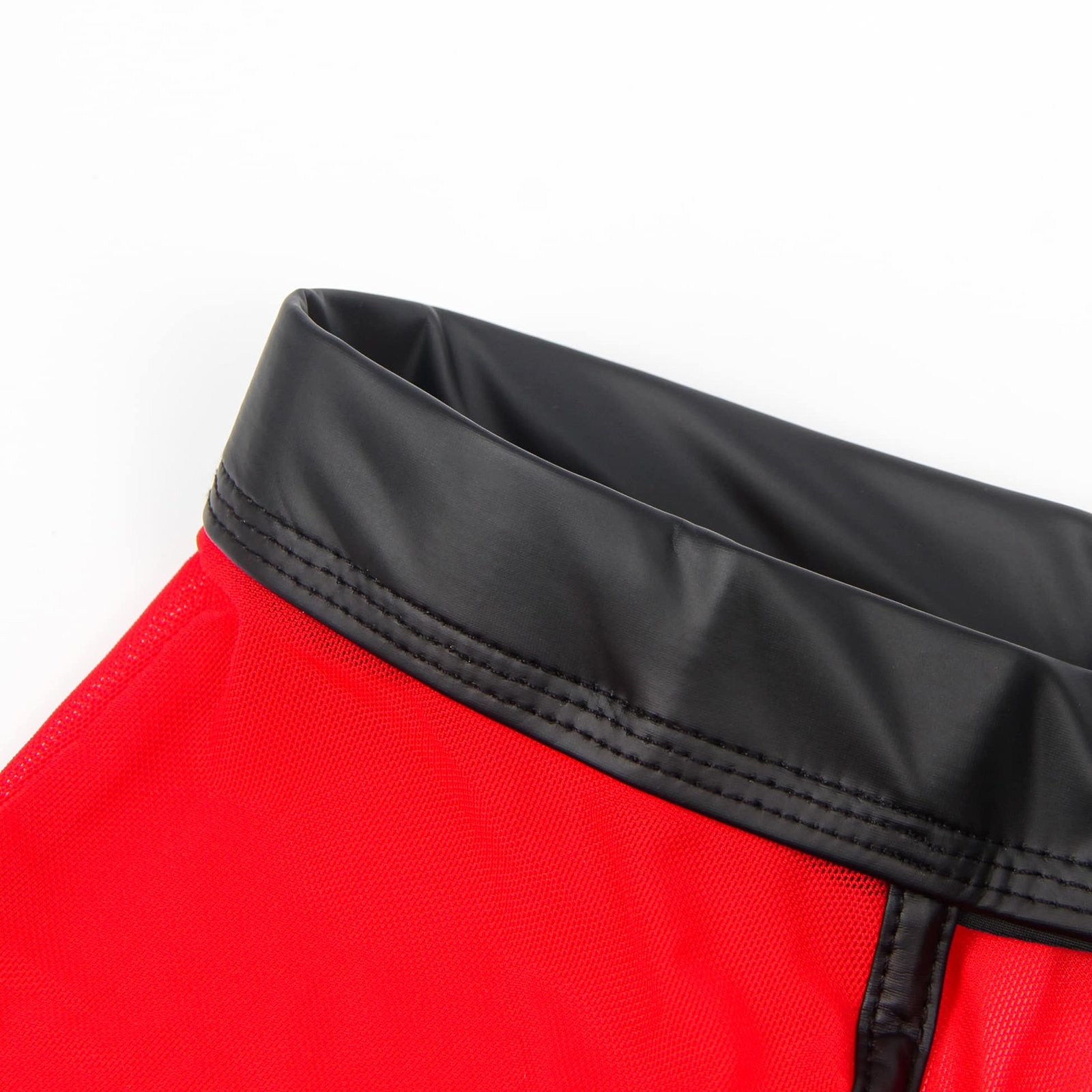 Red Sexy Mesh Openable Crotch Imitation Leather Men's Boxer Underwear - Image 7