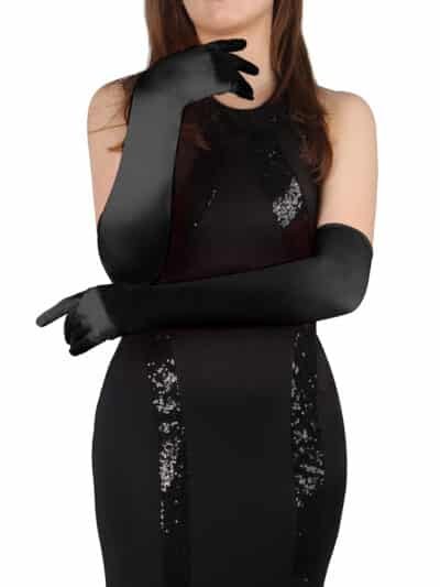 Black 55cm Long Simulated Silk Long Gloves