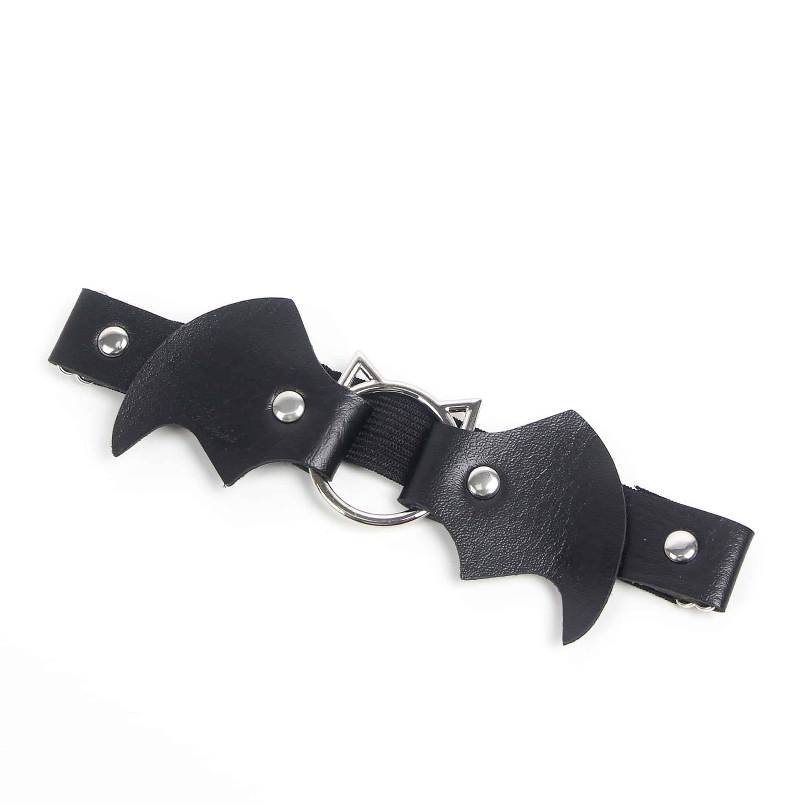 Cat Head Bat Wings Black Adjustable Faux Leather Studded Punk Leg Rings - Image 7