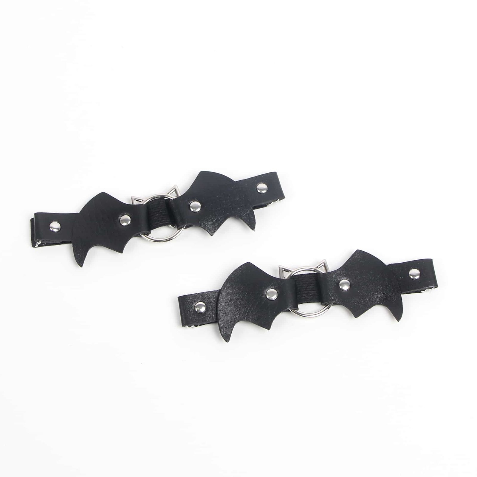 Cat Head Bat Wings Black Adjustable Faux Leather Studded Punk Leg Rings - Image 6
