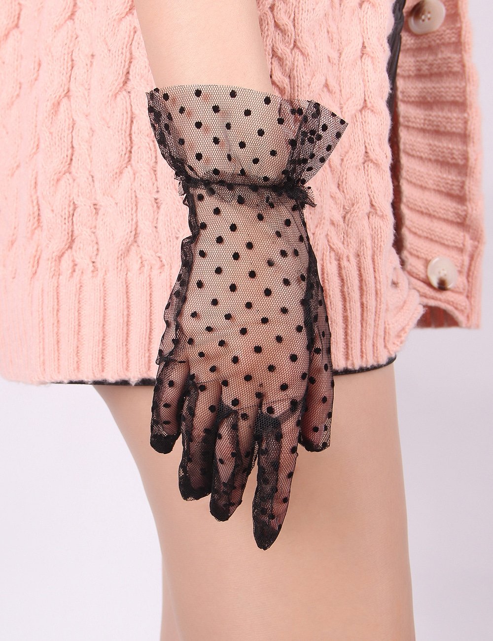 Black Sexy Mesh Gloves With Polka Dots - Image 5