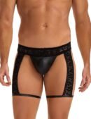 Black Sexy Lace Imitation Leather Men Underwear
