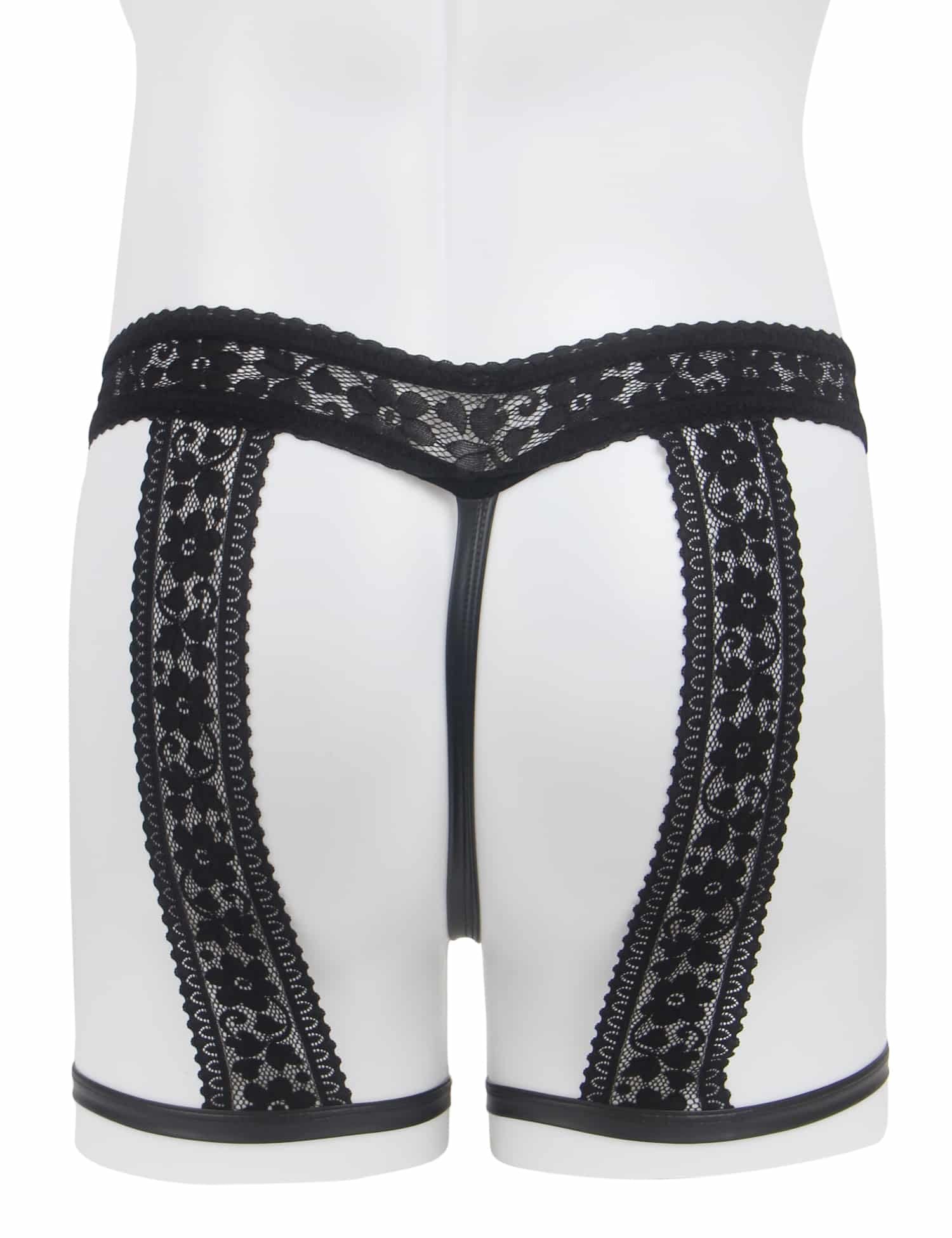 Black Sexy Lace Imitation Leather Men Underwear - Image 8
