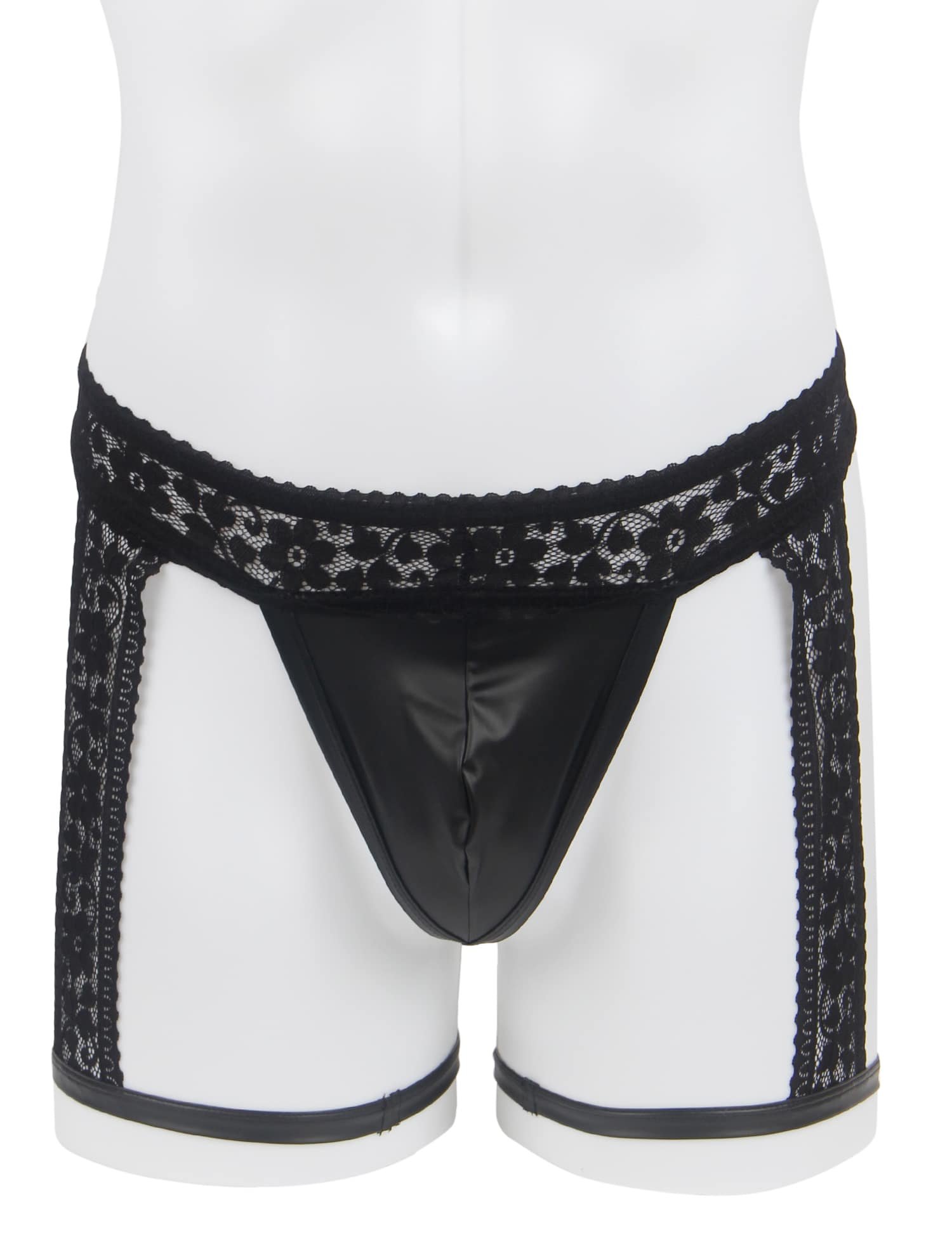Black Sexy Lace Imitation Leather Men Underwear - Image 6