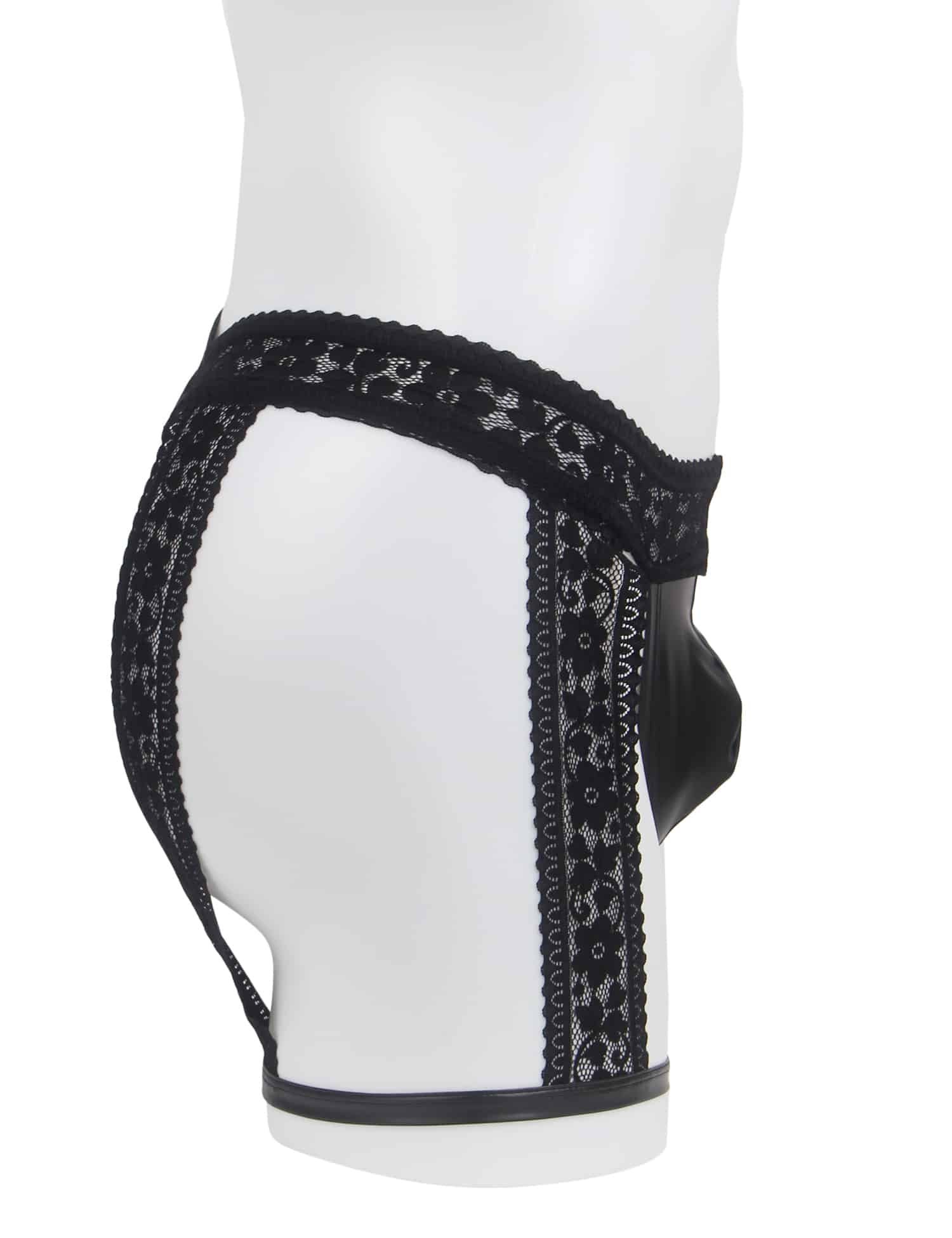 Black Sexy Lace Imitation Leather Men Underwear - Image 7