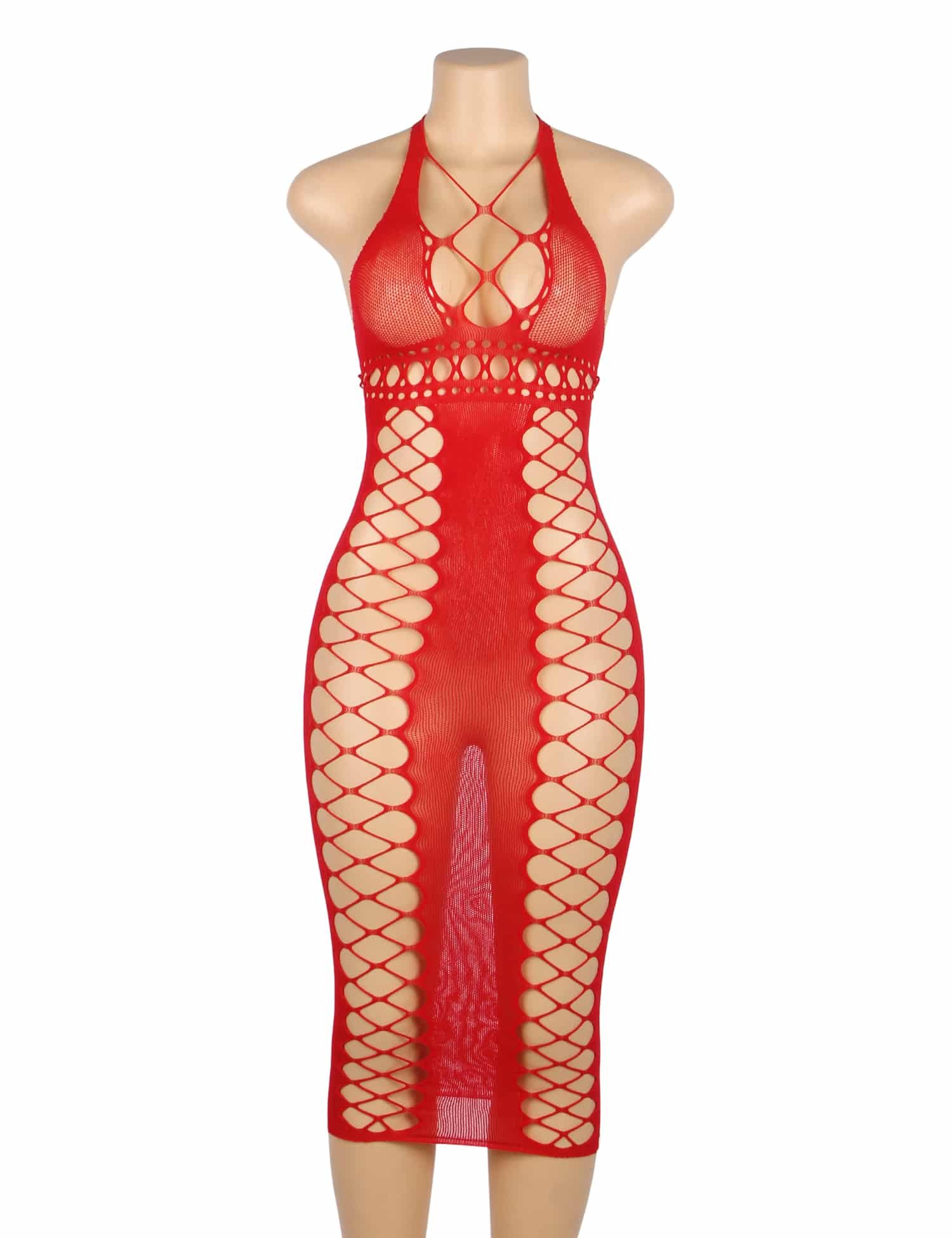 Red Sexy Fishnet Hollow Out Long Lingerie Babydolls - Image 8