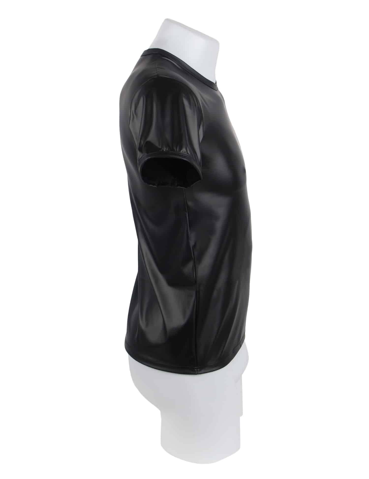 Black Men PU Leather Short Sleeves T-Shirt Top - Image 7