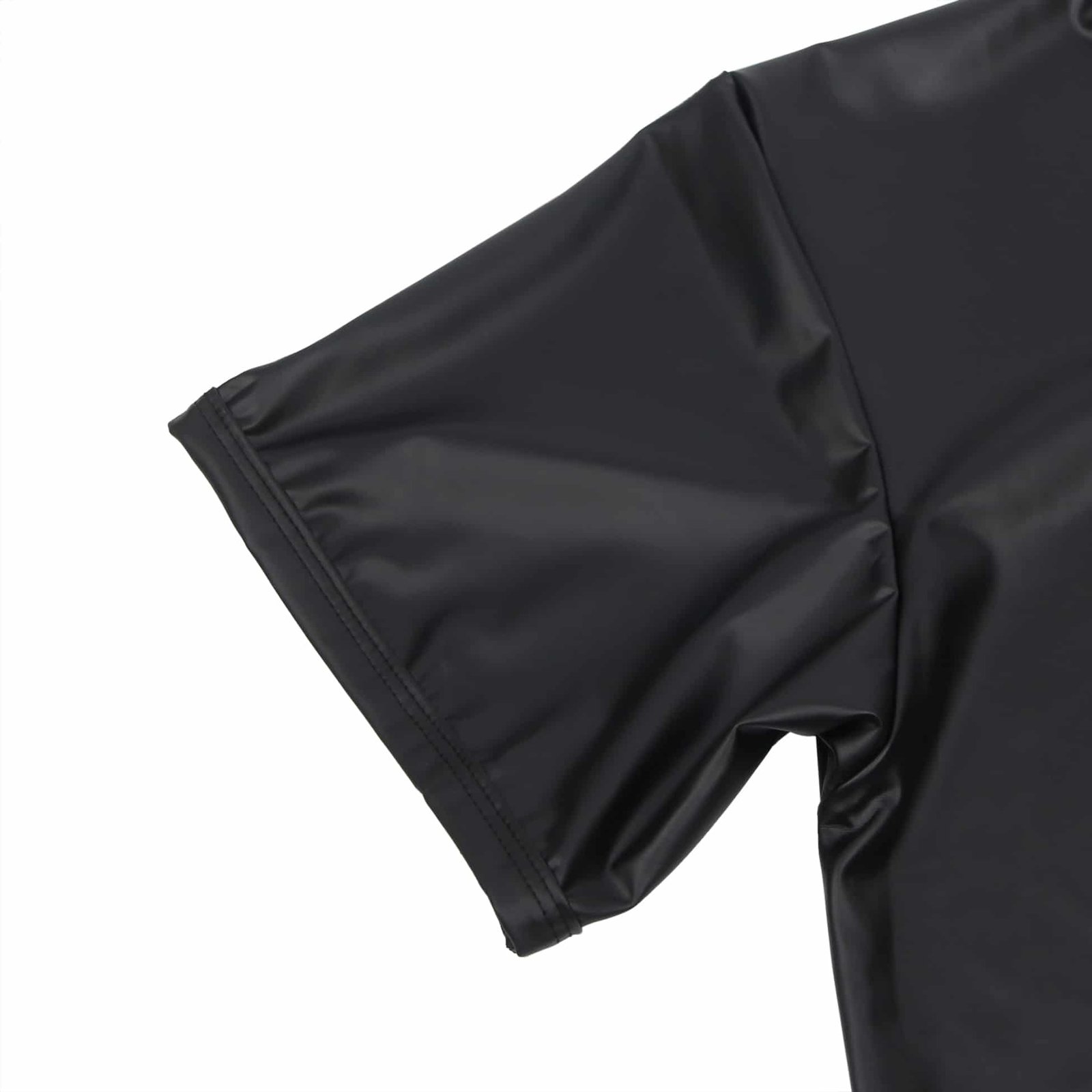 Black Men PU Leather Short Sleeves T-Shirt Top - Image 9