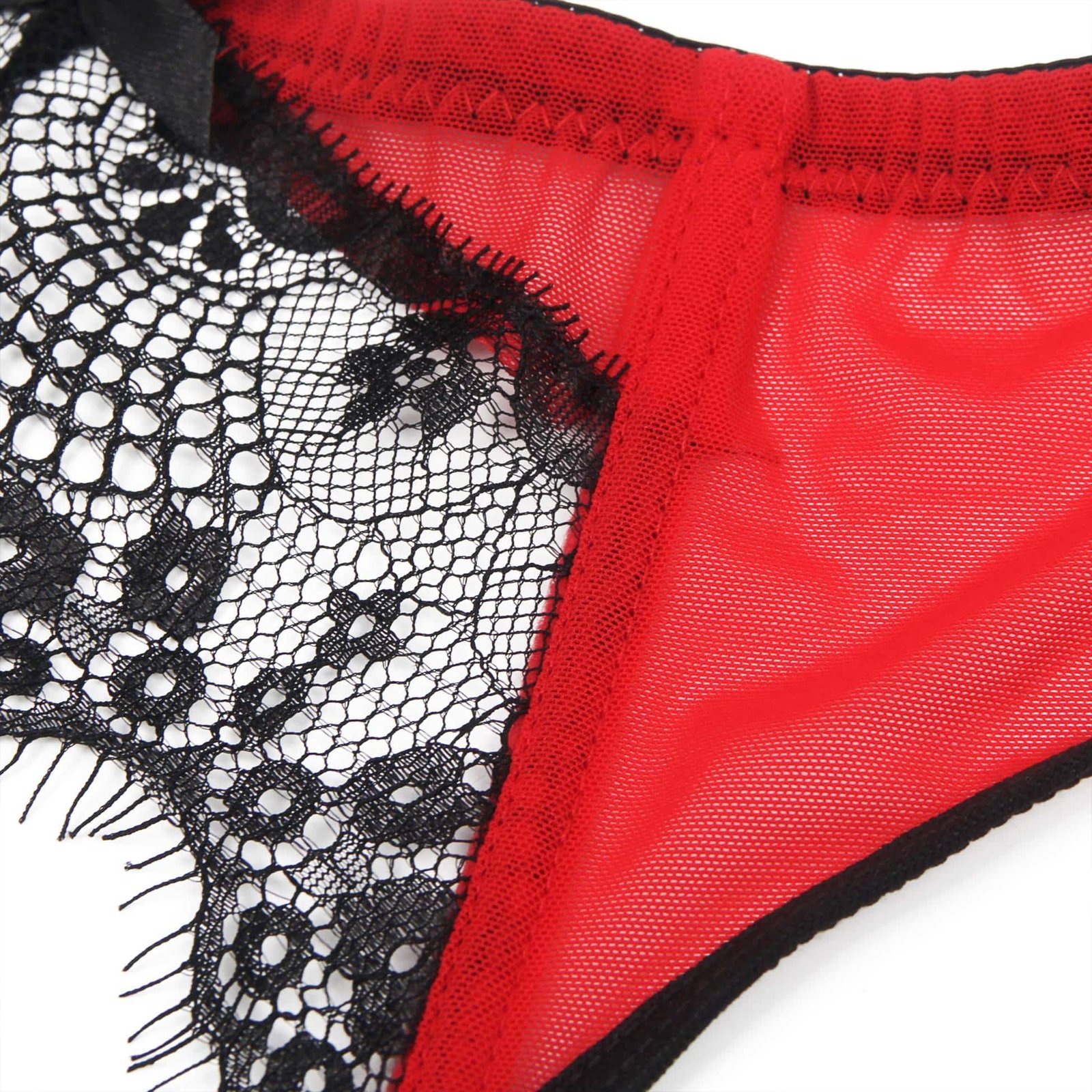 Red Sexy Eyelash Lace Metal Clips Garter Panty - Image 10