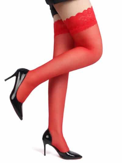 Red Sexy Lace Stockings With Silicone Straps