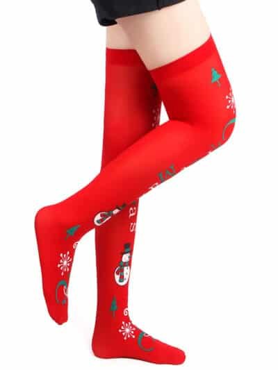 Red Christmas Print Mesh stockings