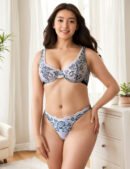 Black Floral Lace Underwire  White Bra Set