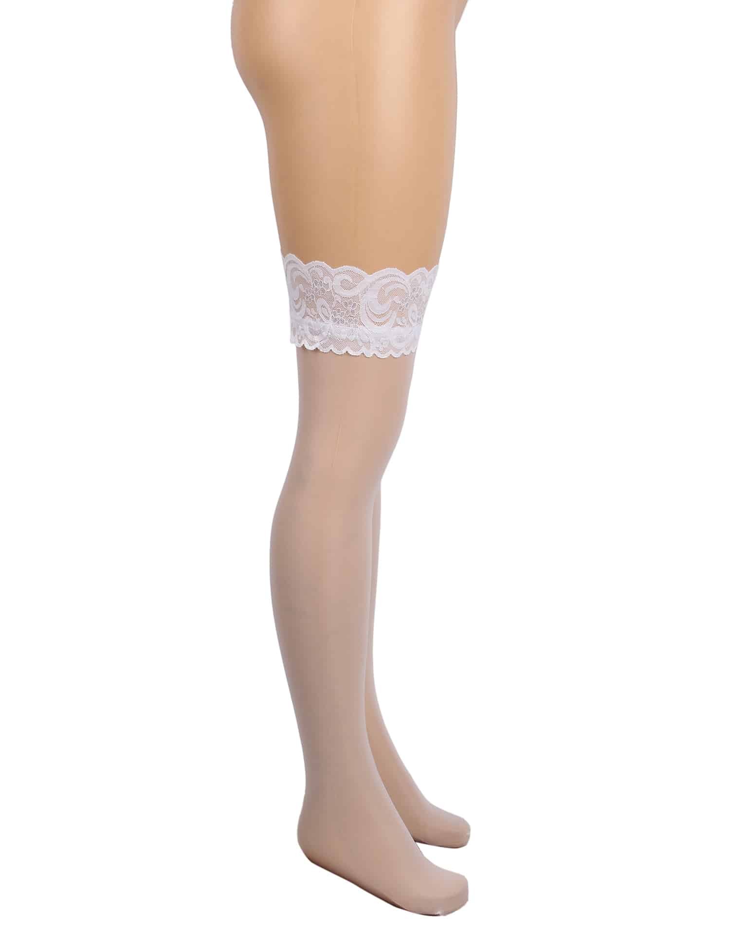 White Sexy Lace Stockings With Silicone Straps - Image 5