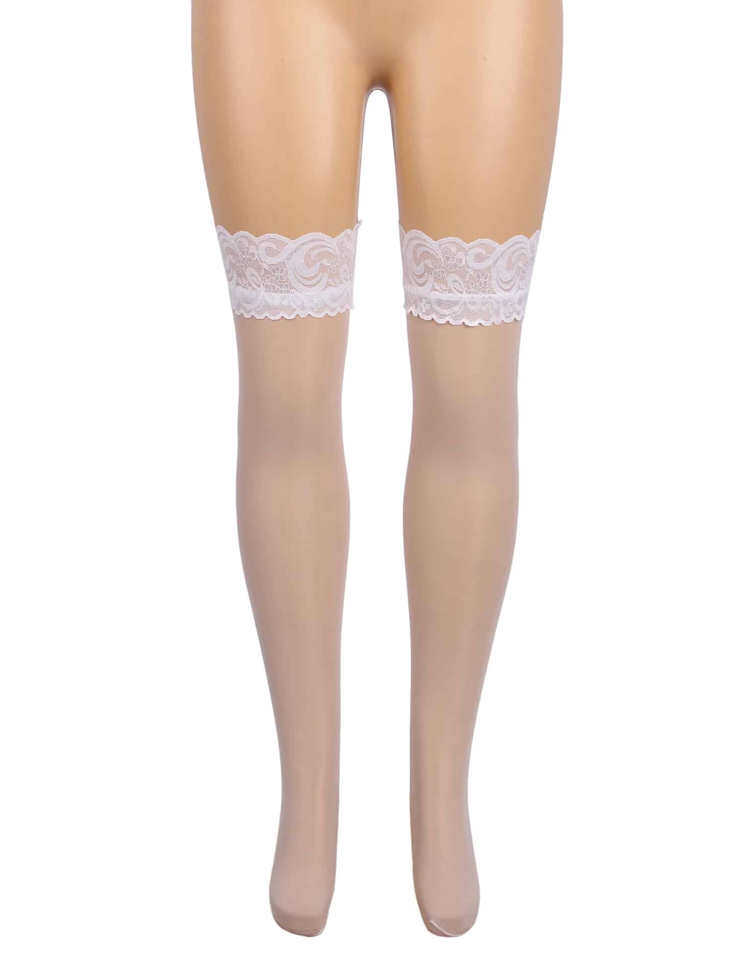 White Sexy Lace Stockings With Silicone Straps - Image 3