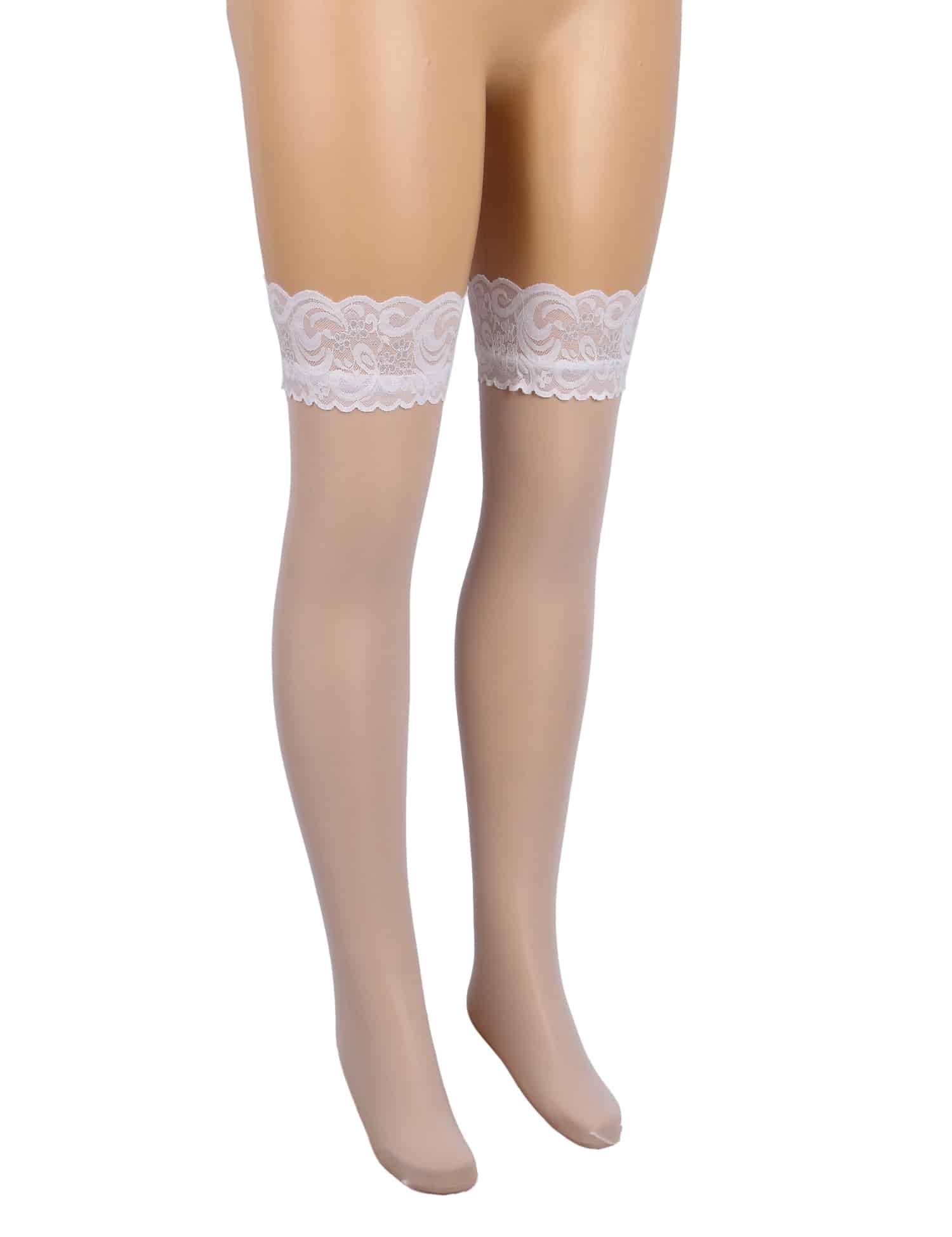 White Sexy Lace Stockings With Silicone Straps - Image 4