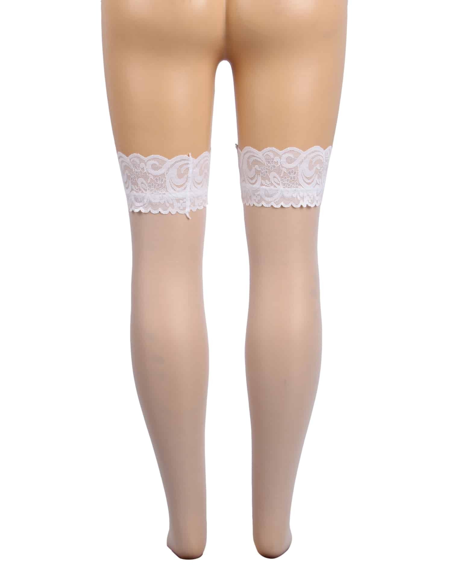 White Sexy Lace Stockings With Silicone Straps - Image 6