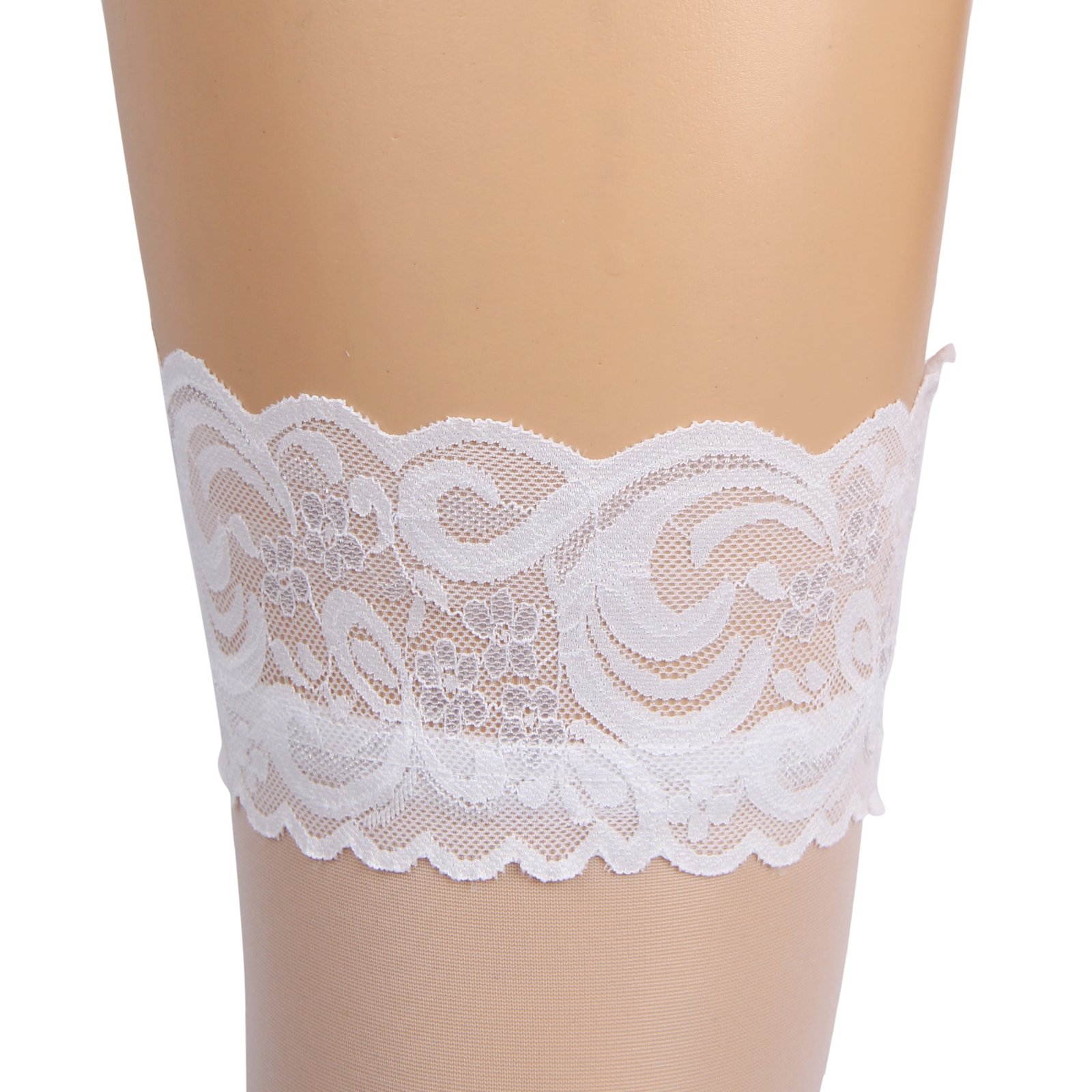 White Sexy Lace Stockings With Silicone Straps - Image 7