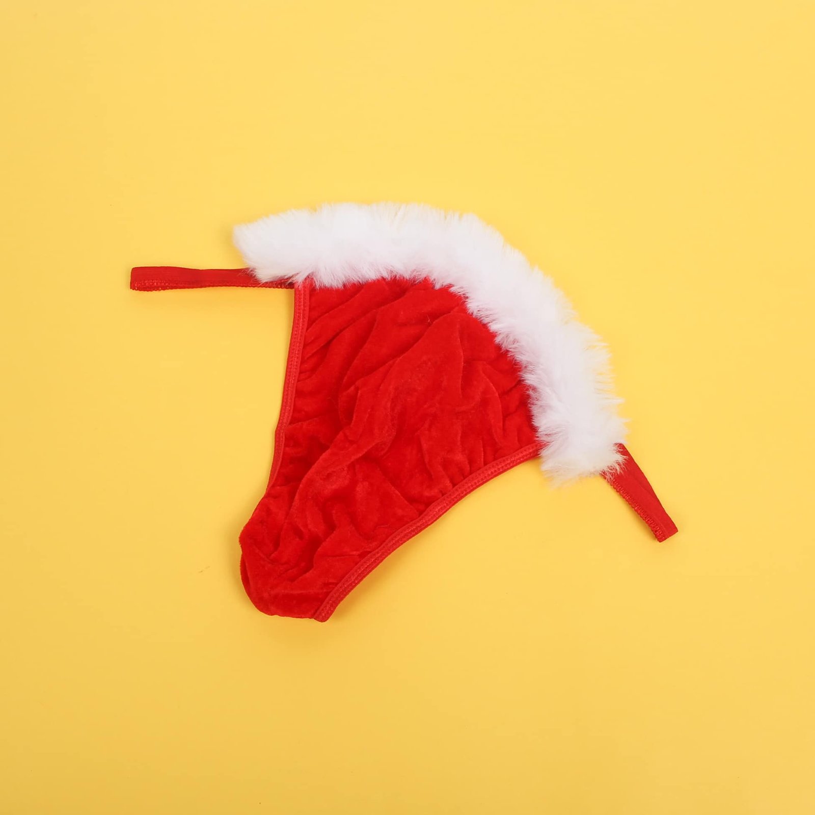 Red Sexy Velvet White Feather Christmas Men Thong Underwear - Image 7