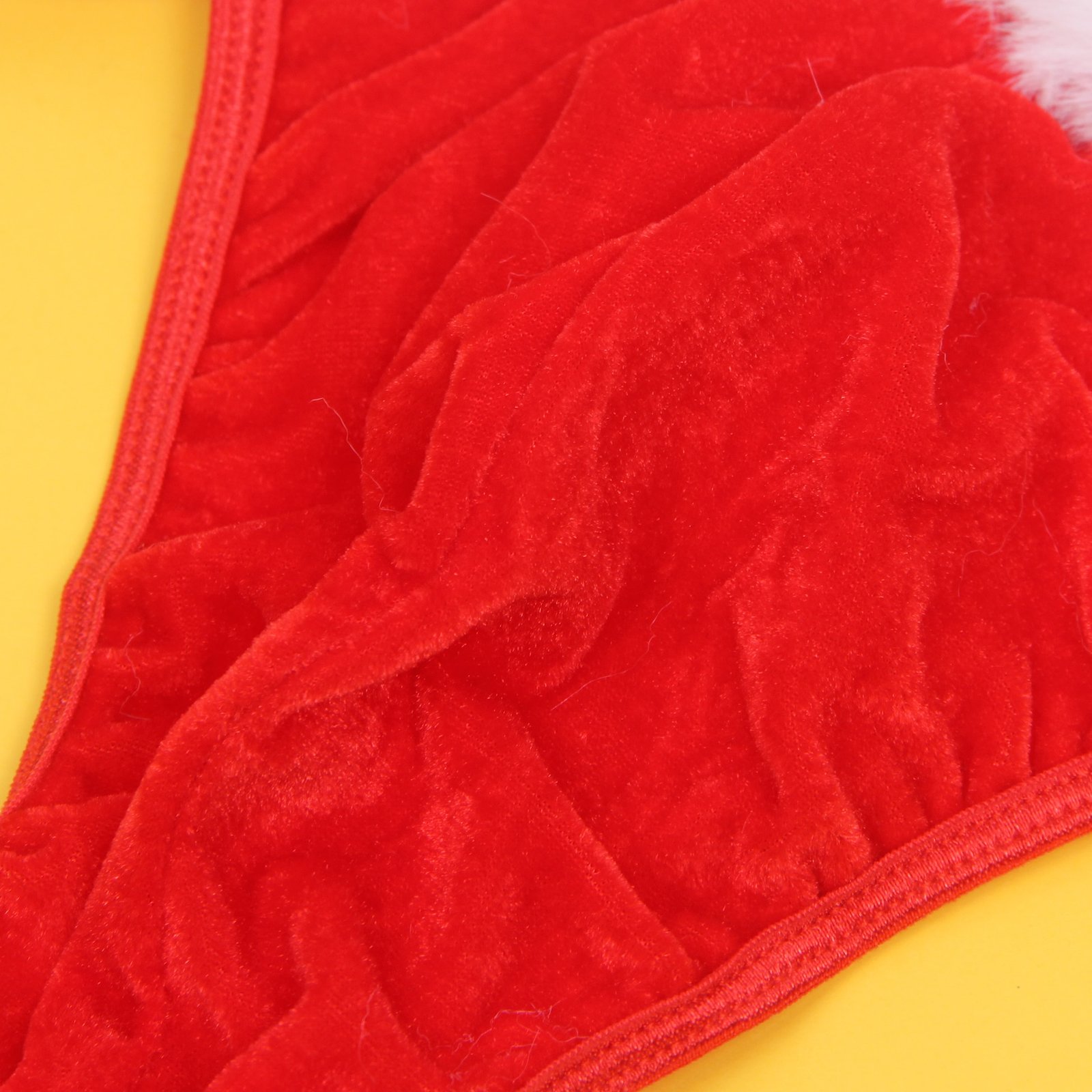 Red Sexy Velvet White Feather Christmas Men Thong Underwear - Image 9