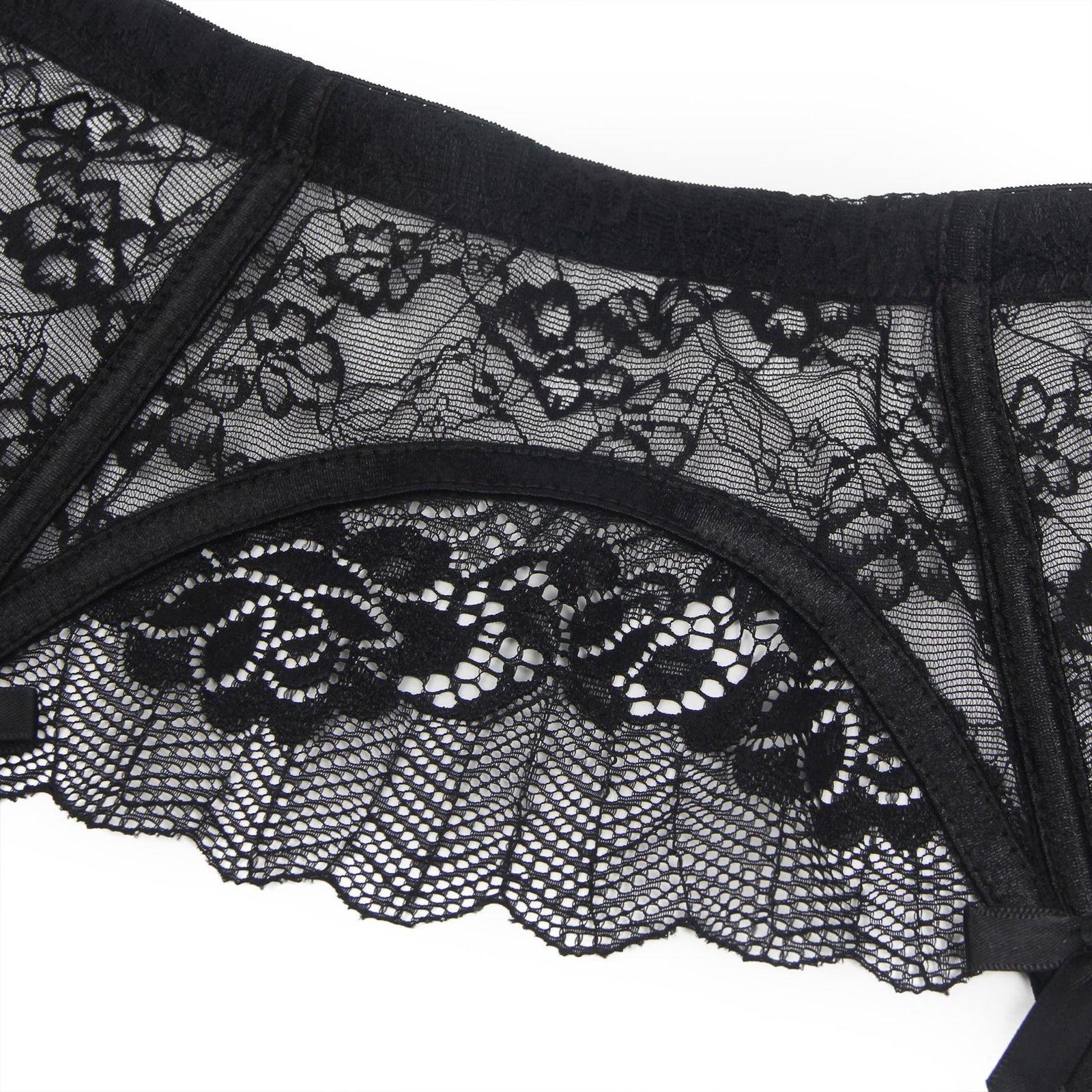 Black Sexy Lace Bow Metal Clips Garter Panty - Image 11