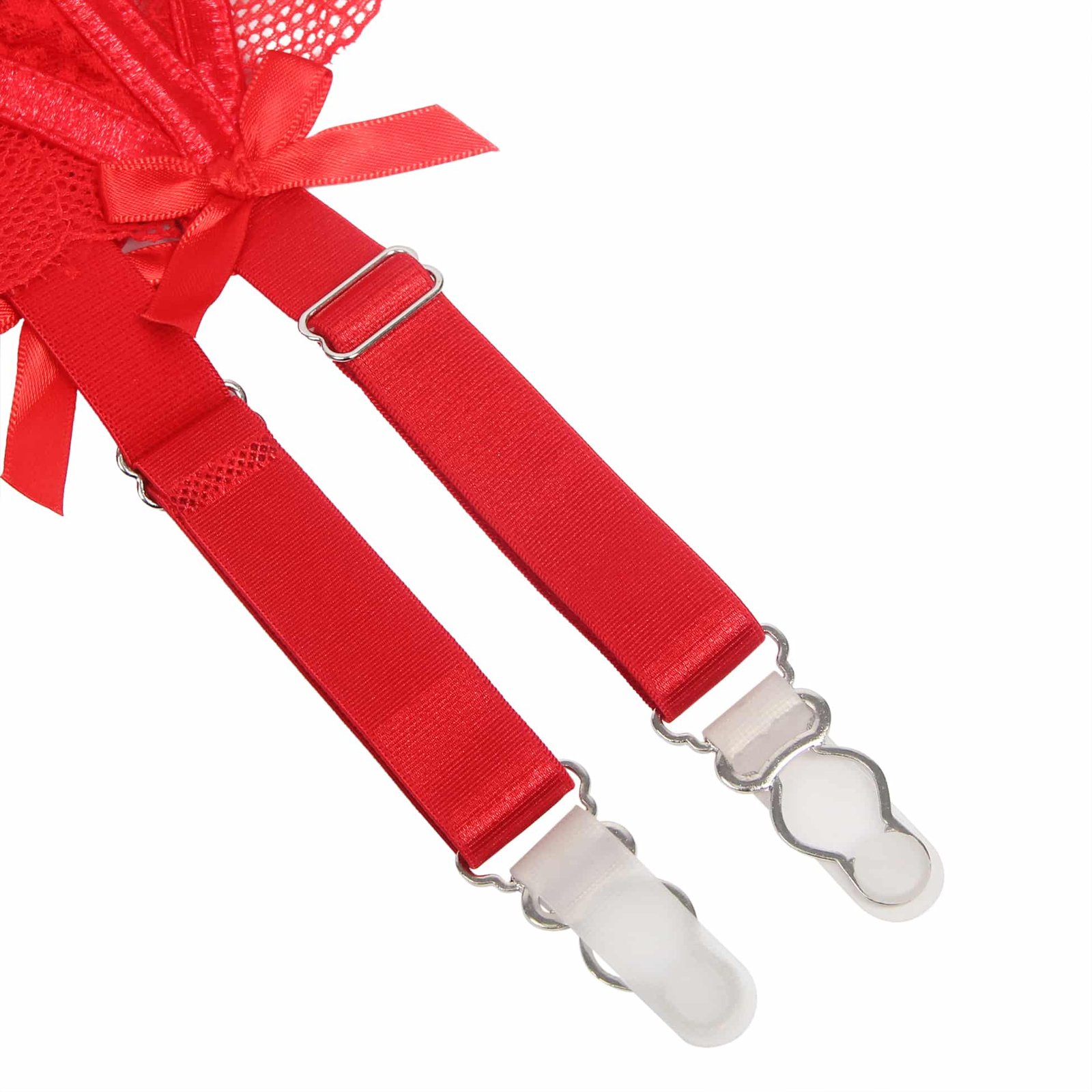 Red Sexy Lace Bow Metal Clips Garter Panty - Image 17
