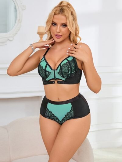 Green Sexy Lace Mesh Push-up Bra Set