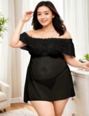 Plus Size Valentine?s Day Style Black Off-Shoulder Lace Sexy Babydoll