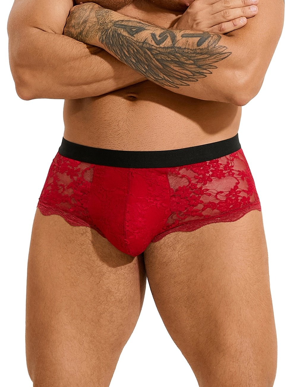 Burgundy Sexy Lace See Through Men Underwear - Image 2
