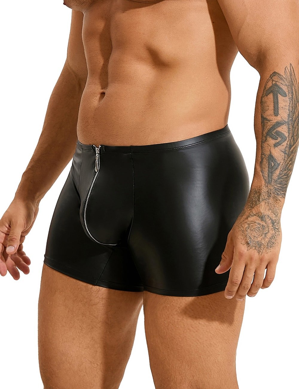 Black Sexy PU Men Underwear With Zipper - Image 4