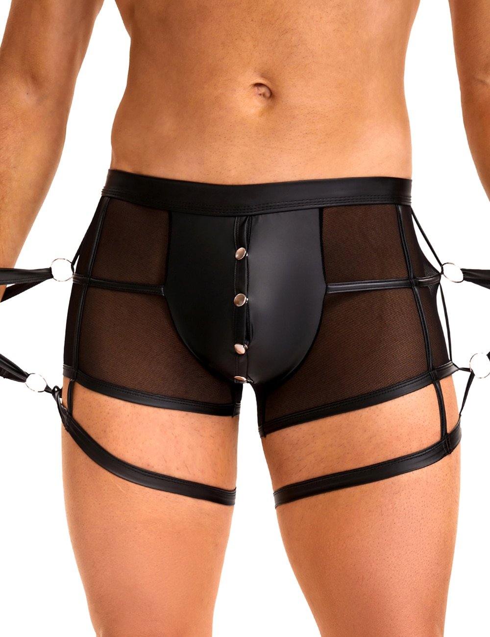 Black Sexy PU Leather See Through Men Briefs - Image 4