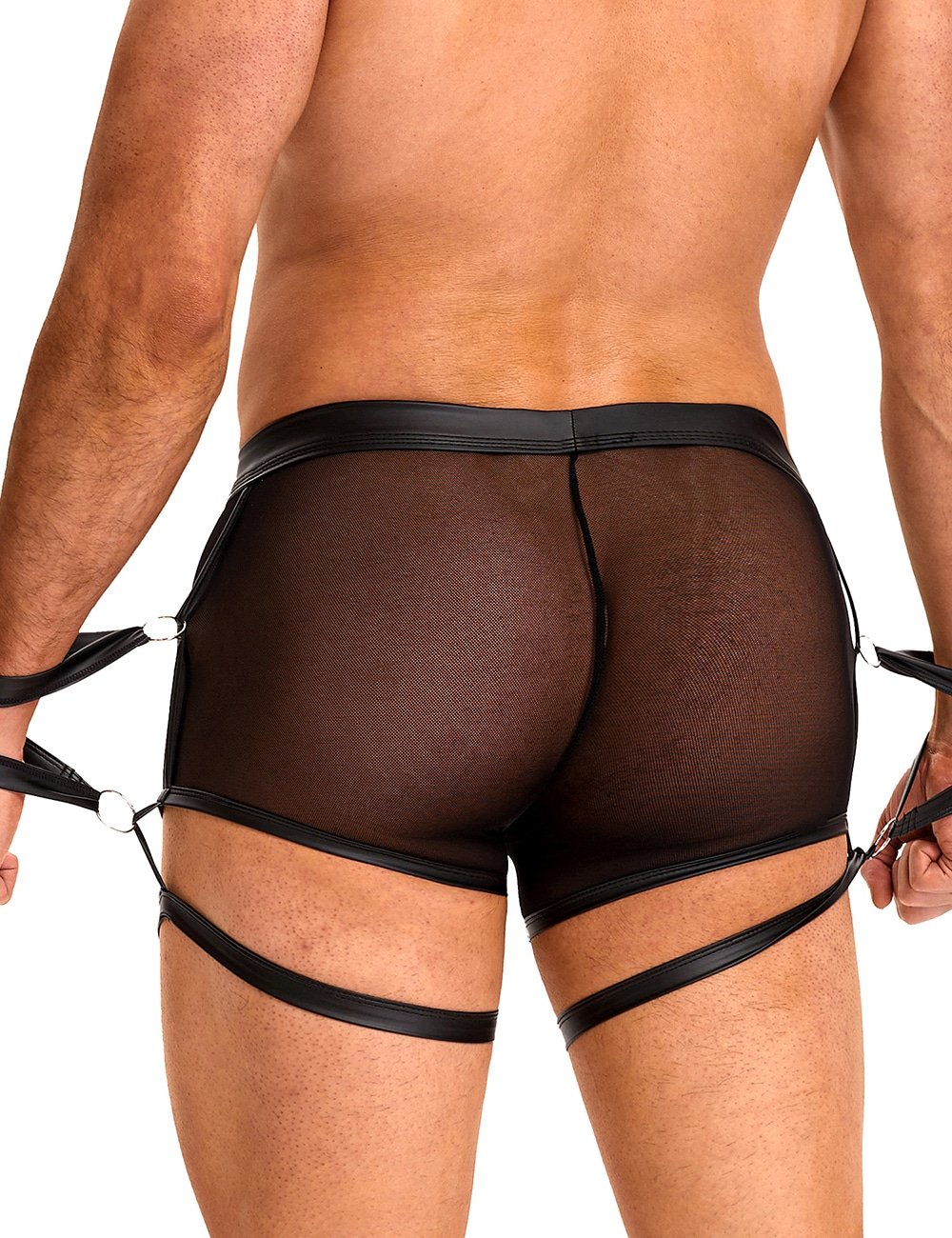 Black Sexy PU Leather See Through Men Briefs - Image 5