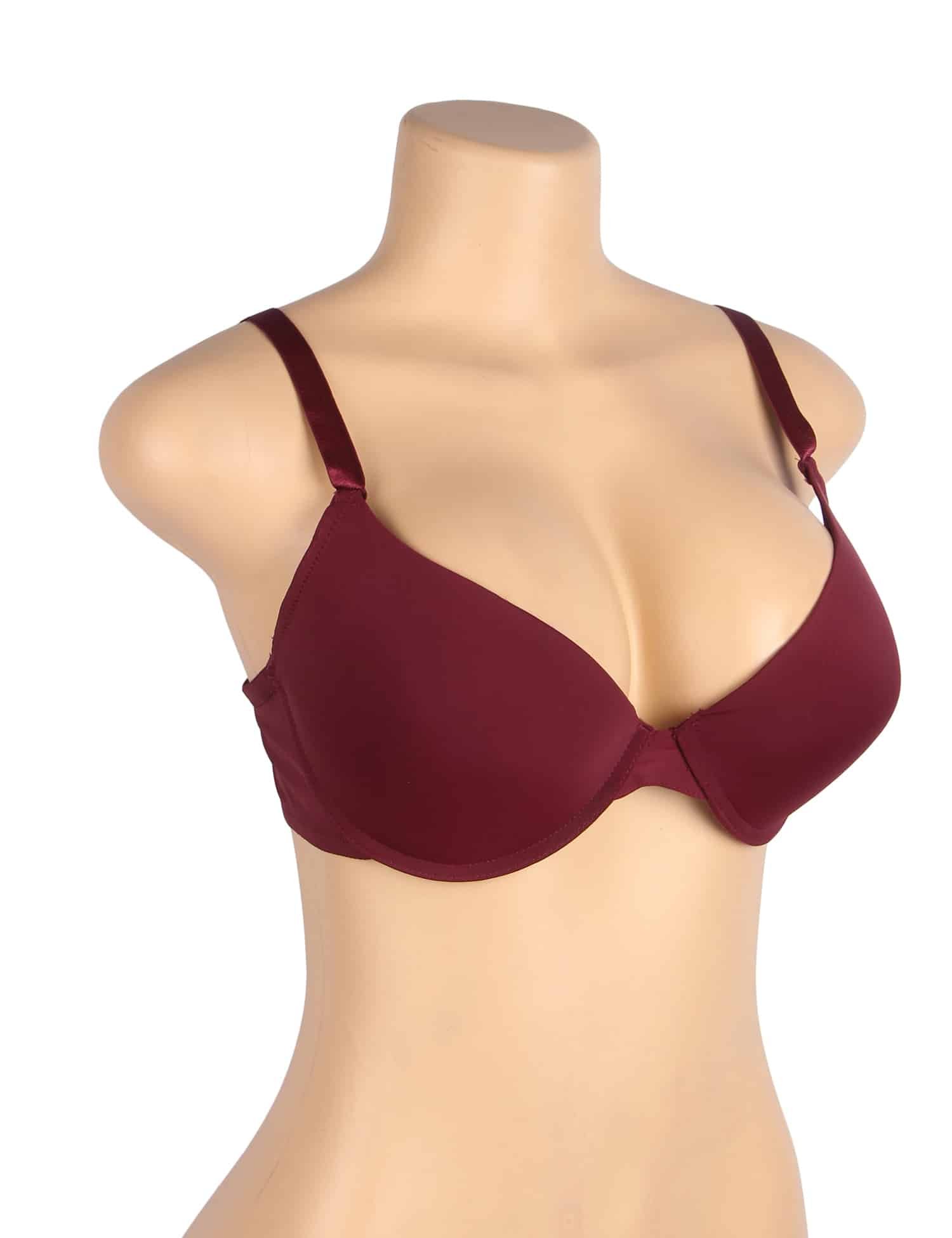 Burgundy Simple Smooth Women Underwire Bra - Image 6