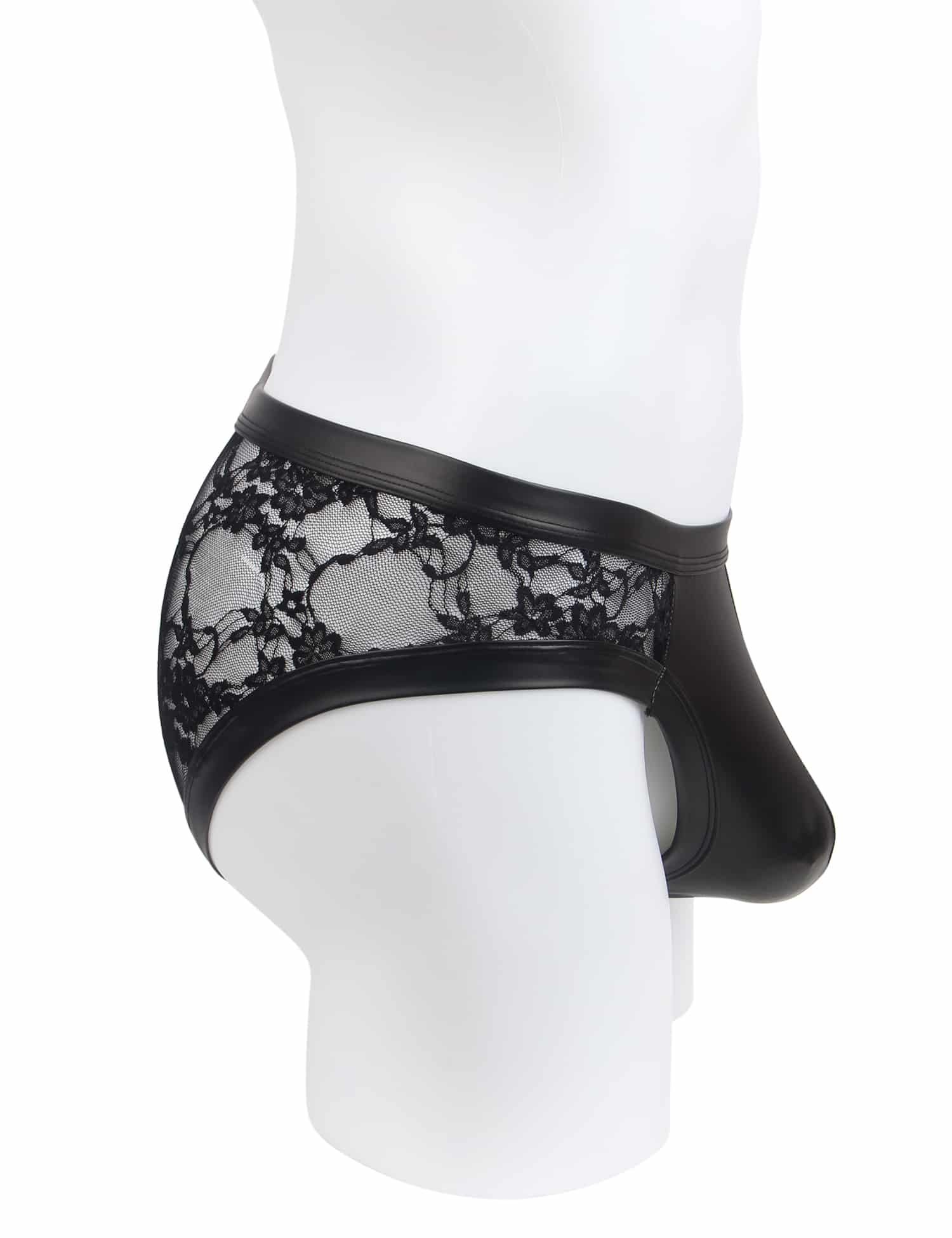 Black Sexy PU Leather Lace Men Underwear - Image 7
