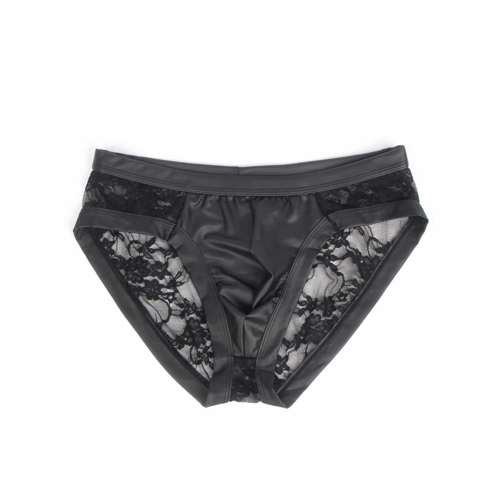 Black Sexy PU Leather Lace Men Underwear - Image 12
