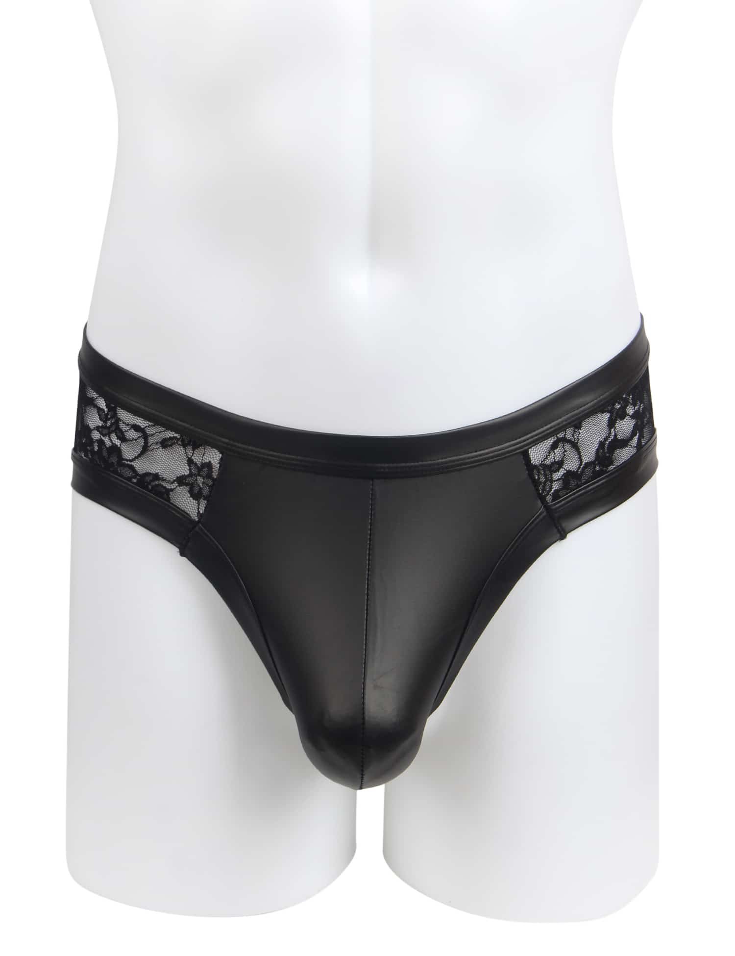 Black Sexy PU Leather Lace Men Underwear - Image 6