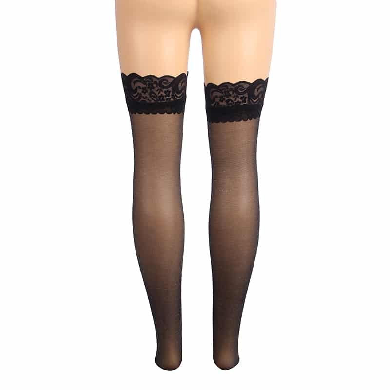 Black Sexy Lace Pearlescent Stockings With Silicone Straps - Image 6