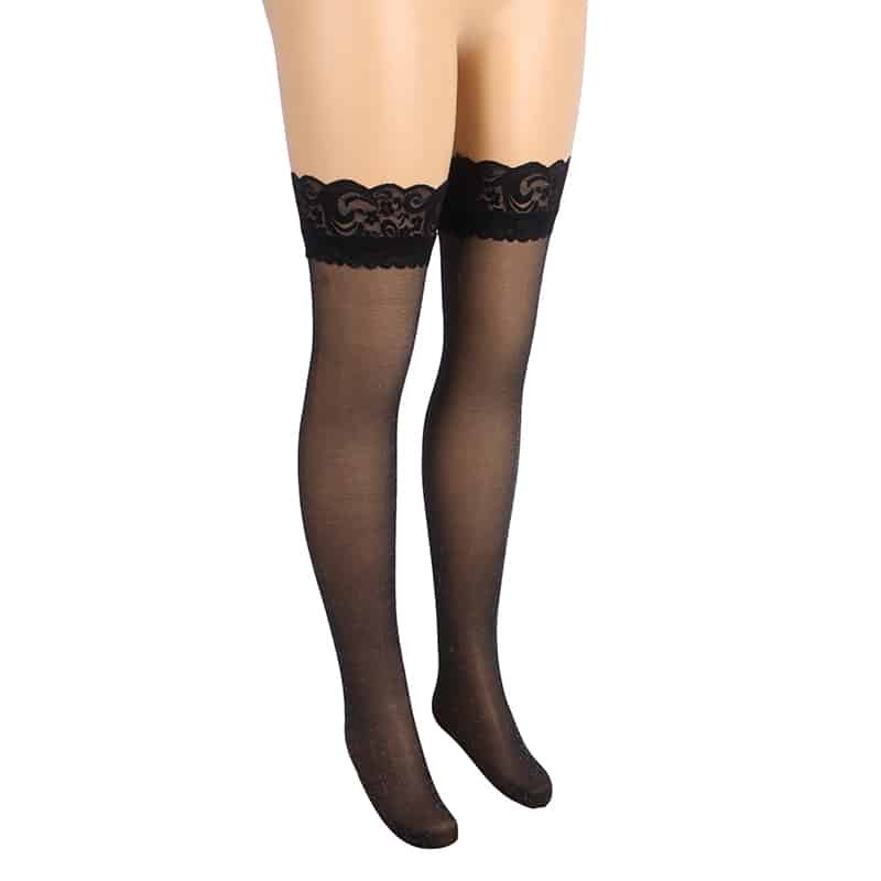 Black Sexy Lace Pearlescent Stockings With Silicone Straps - Image 4