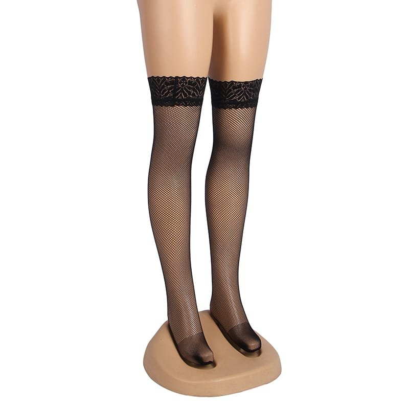 Black Fishnets Thigh High Stockings Silicone Lace Top Stay Up Sheer Hosiery - Image 6