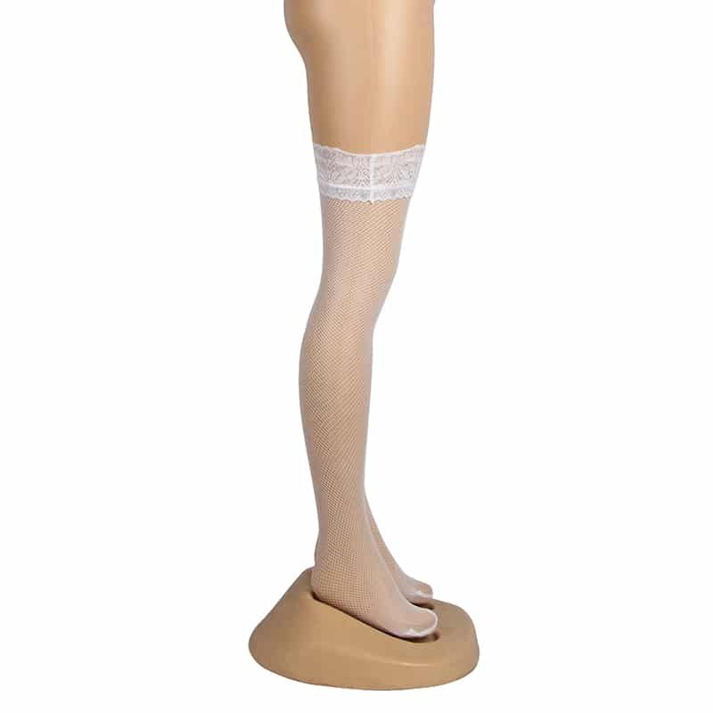White Fishnets Thigh High Stockings Silicone Lace Top Stay Up Sheer Hosiery - Image 6