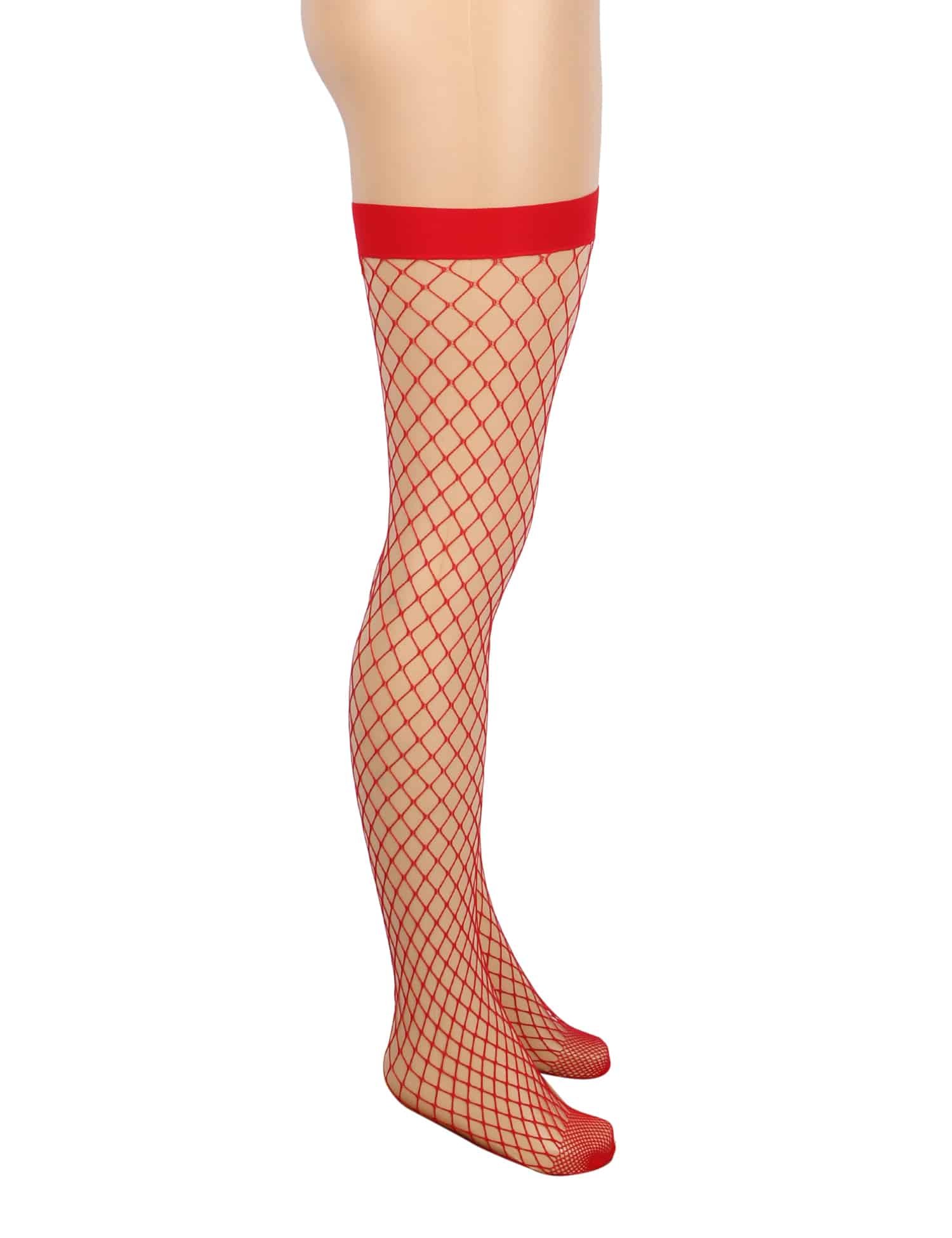 Red Sexy Medium Mesh Holes Anti-roll Cuff Fishnet Stockings - Image 5