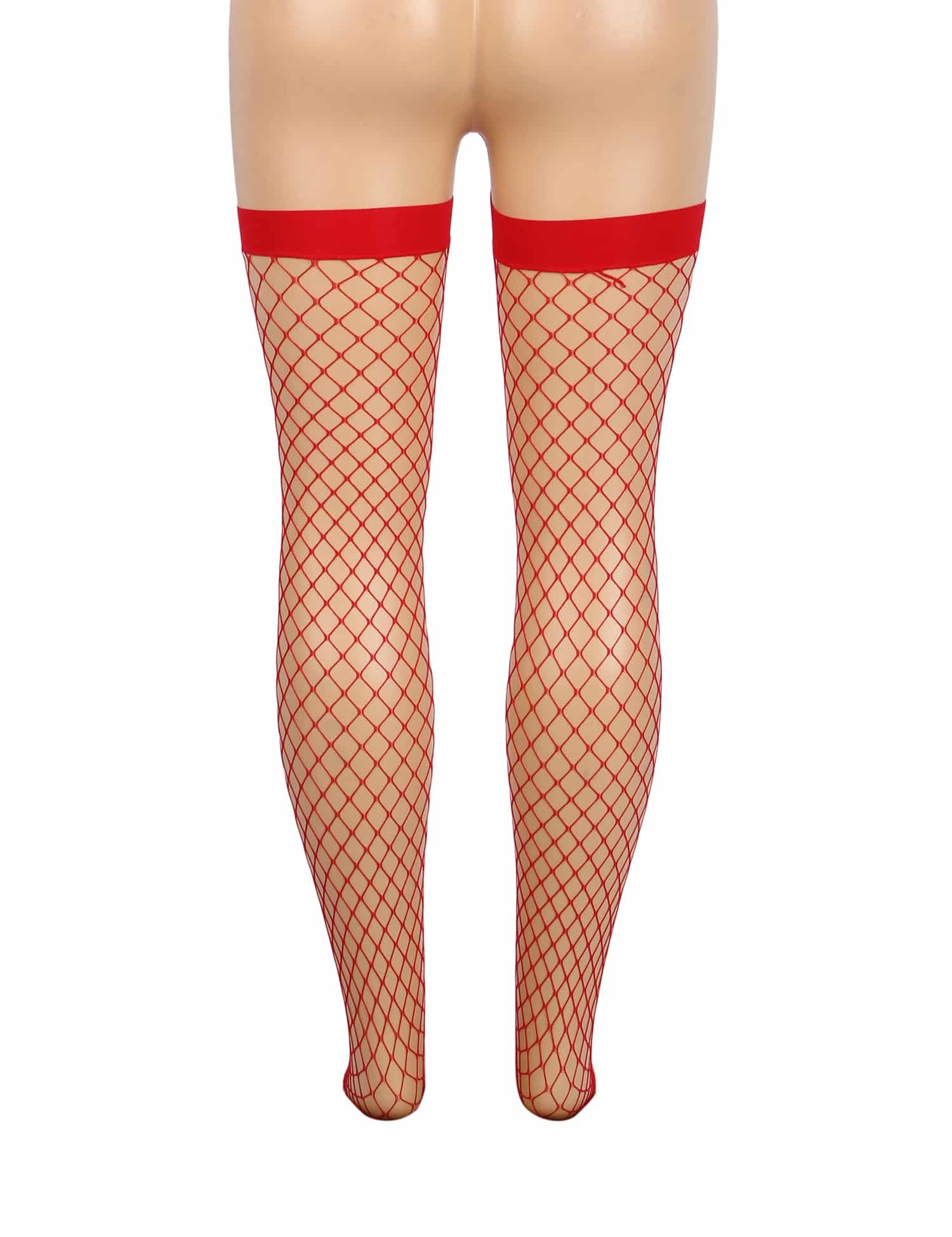 Red Sexy Medium Mesh Holes Anti-roll Cuff Fishnet Stockings - Image 6