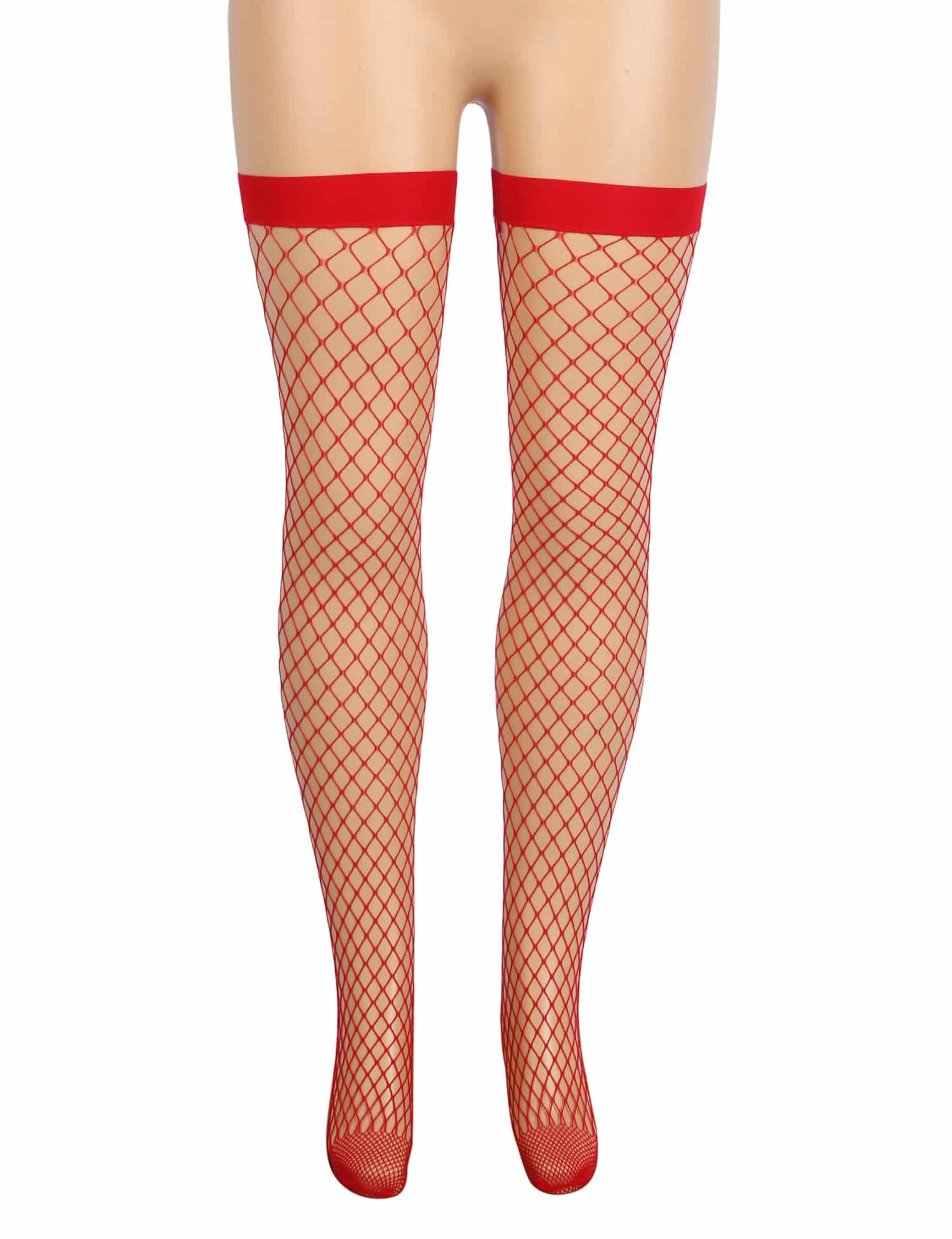 Red Sexy Medium Mesh Holes Anti-roll Cuff Fishnet Stockings - Image 3