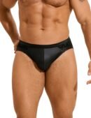 Black Sexy PU Leather Lace Men Underwear