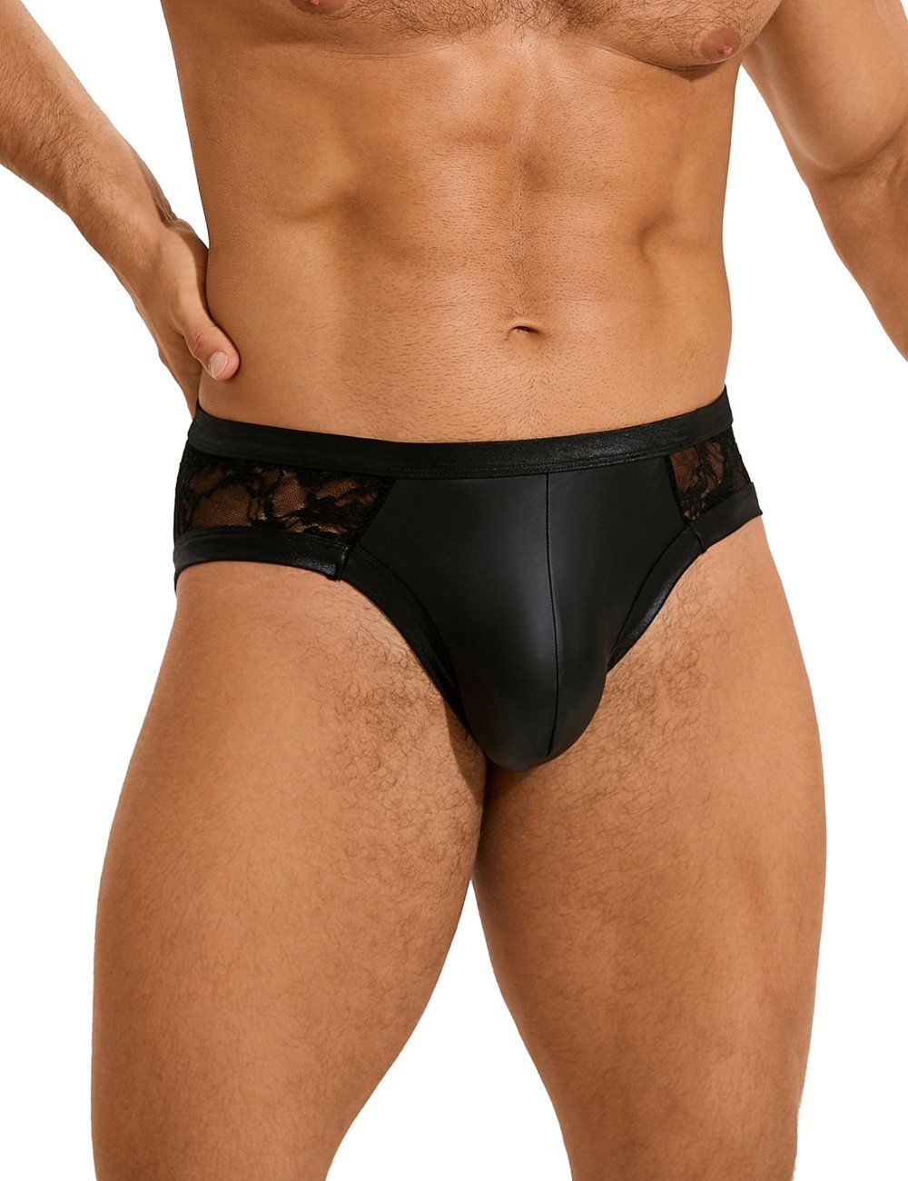 Black Sexy PU Leather Lace Men Underwear - Image 4
